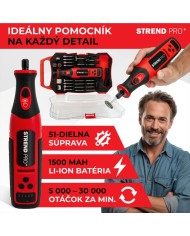 Brúska Strend Pro, mini, priama, vŕtanie a brúsenie, 8 V, 1500 mAh, s príslušenstvom