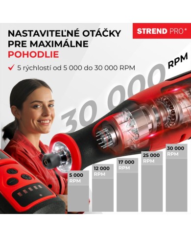 Brúska Strend Pro, mini, priama, vŕtanie a brúsenie, 8 V, 1500 mAh, s príslušenstvom