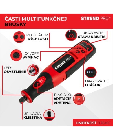 Brúska Strend Pro, mini, priama, vŕtanie a brúsenie, 8 V, 1500 mAh, s príslušenstvom