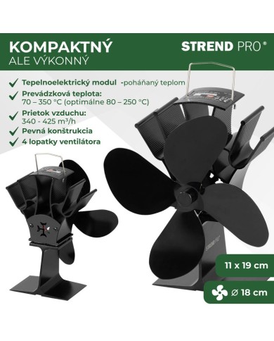 Ventilátor Strend Pro, krbový, stojanový, poháňaný teplom, 4-lopatkový, čierny