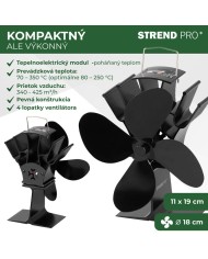Ventilátor Strend Pro, krbový, stojanový, poháňaný teplom, 4-lopatkový, čierny