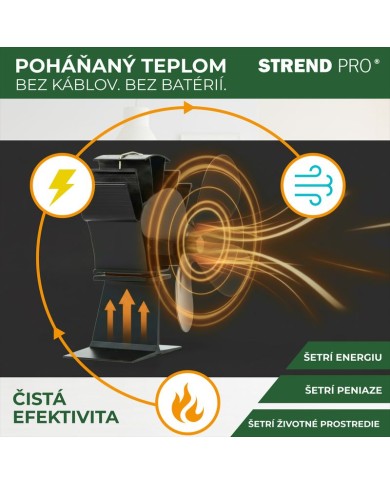 Ventilátor Strend Pro, krbový, stojanový, poháňaný teplom, 4-lopatkový, čierny