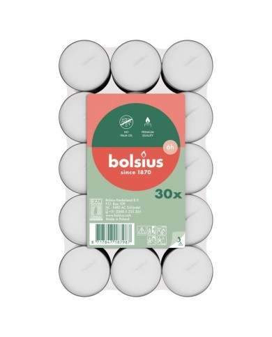 Sviečka Bolsius, čajová, 6 hod., biela, bal. 30 ks