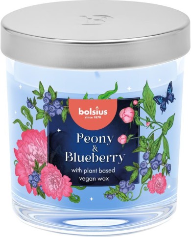 Sviečka Bolsius Floral Fusion Pivonka a Čučoriedka, vonná, 80/72 mm, v skle