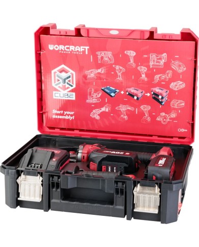 Set Worcraft XCUBE003 ShareSYS Toolbox, uhlová brúska CAG-S20LiBS 125 mm, 2x 4.0 Ah akumulátor, 1x nabíjačka