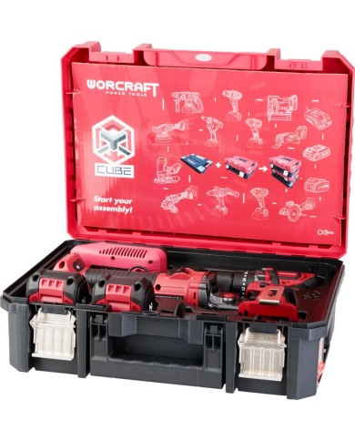 Set Worcraft XCUBE001 ShareSYS Toolbox, skrutkovač CHD-S20LiBA + uhlová brúska CAG-S20LiBS-125 mm, bezuhlíkové, 2x 4.0 Ah akumul