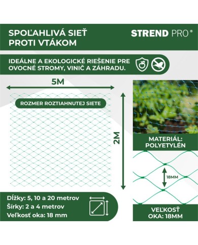 Sieť Strend Pro, 2x5 m, oko 18 mm, proti vtákom, PE