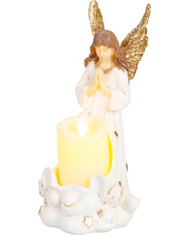 Dekorácia MagicHome, Anjel so sviečkou, LED, polyresin, na hrob, 10,5x14x20 cm