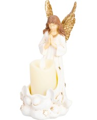 Dekorácia MagicHome, Anjel so sviečkou, LED, polyresin, na hrob, 10,5x14x20 cm