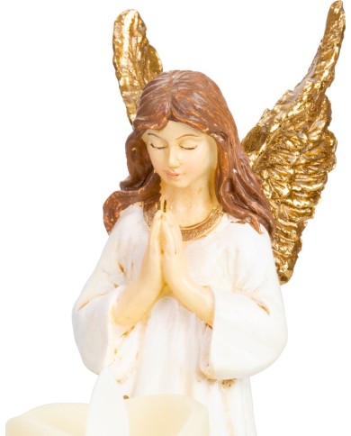 Dekorácia MagicHome, Anjel so sviečkou, LED, polyresin, na hrob, 10,5x14x20 cm