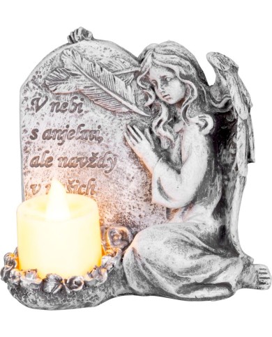 Dekorácia MagicHome, Anjel so sviečkou, LED, polyresin, na hrob, 12x8x12 cm