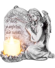 Dekorácia MagicHome, Anjel so sviečkou, LED, polyresin, na hrob, 12x8x12 cm