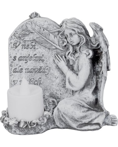 Dekorácia MagicHome, Anjel so sviečkou, LED, polyresin, na hrob, 12x8x12 cm