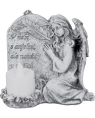 Dekorácia MagicHome, Anjel so sviečkou, LED, polyresin, na hrob, 12x8x12 cm