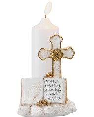 Dekorácia MagicHome, Kríž so sviečkou, LED, polyresin, na hrob, 2xAA, 11,5x11,5x18 cm