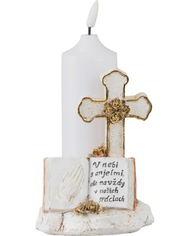 Dekorácia MagicHome, Kríž so sviečkou, LED, polyresin, na hrob, 2xAA, 11,5x11,5x18 cm