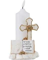 Dekorácia MagicHome, Kríž so sviečkou, LED, polyresin, na hrob, 2xAA, 11,5x11,5x18 cm