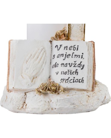 Dekorácia MagicHome, Kríž so sviečkou, LED, polyresin, na hrob, 2xAA, 11,5x11,5x18 cm