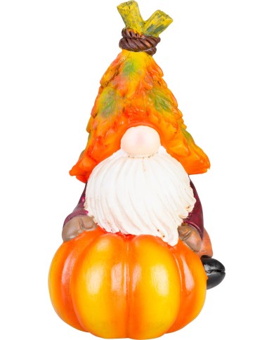 Dekorácia MagicHome Nature, Trpaslík na tekvici, polyresin, 10x11,5x18,5 cm