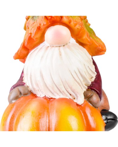 Dekorácia MagicHome Nature, Trpaslík na tekvici, polyresin, 10x11,5x18,5 cm
