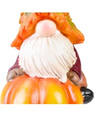 Dekorácia MagicHome Nature, Trpaslík na tekvici, polyresin, 10x11,5x18,5 cm