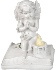 Dekorácia MagicHome, Modliaci anjelik na knihe, LED, polyresin, na hrob, 11,5x7,5x13,5 cm