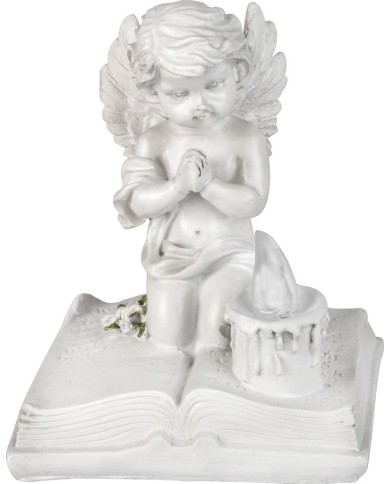 Dekorácia MagicHome, Modliaci anjelik na knihe, LED, polyresin, na hrob, 11,5x7,5x13,5 cm