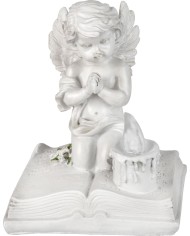 Dekorácia MagicHome, Modliaci anjelik na knihe, LED, polyresin, na hrob, 11,5x7,5x13,5 cm