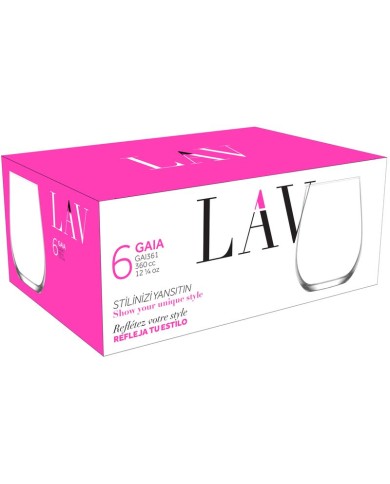Pohár Gaia, LAV, sklenený, na vodu, 360 ml, 63x100 mm, bal. 6 ks