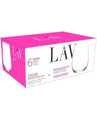 Pohár Gaia, LAV, sklenený, na vodu, 475 ml, 70x111 mm, bal. 6 ks