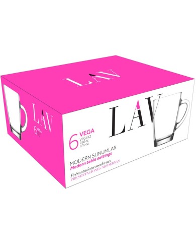 Hrnček Vega, LAV, sklenený, na kávu/čaj, 250 ml, 76x100 mm, sada 6 ks