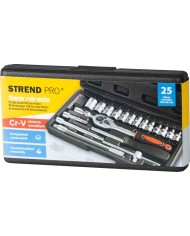 Sada náradia Strend Pro, 25 dielna, hlavice, 1/4" račňa, v kufri