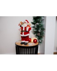 Dekorácia MagicHome Vianoce, Santa s darčekmi a medvedíkom, červený, 30 cm