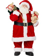 Dekorácia MagicHome Vianoce, Santa s darčekmi a medvedíkom, červený, 46 cm