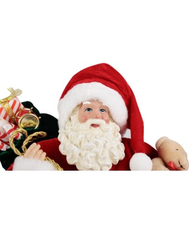 Dekorácia MagicHome Vianoce, Santa s darčekmi a medvedíkom, červený, 46 cm