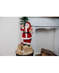 Dekorácia MagicHome Vianoce, Santa s darčekmi a medvedíkom, červený, 46 cm