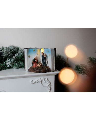 Dekorácia MagicHome Vianoce, Betlehem v knihe, LED, interiér, 13,5x8x9,5 cm