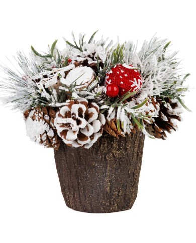 Ikebana MagicHome Vianoce, so zasneženou čečinou, imitácia dreva 18 cm