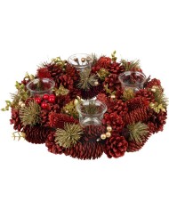 Veniec MagicHome Vianoce, prírodný, červený, adventný, 37x9 cm