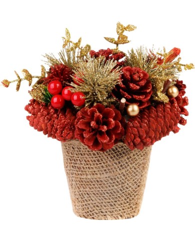 Ikebana MagicHome Vianoce, prírodná, červená, 17x17 cm