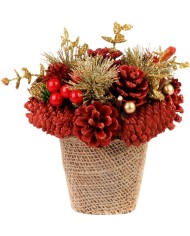 Ikebana MagicHome Vianoce, prírodná, červená, 17x17 cm