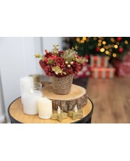 Ikebana MagicHome Vianoce, prírodná, červená, 17x17 cm