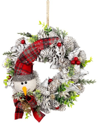 Veniec MagicHome Vianoce, prírodný, biely, so snehuliakom, 31x8 cm