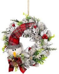 Veniec MagicHome Vianoce, prírodný, biely, so snehuliakom, 31x8 cm