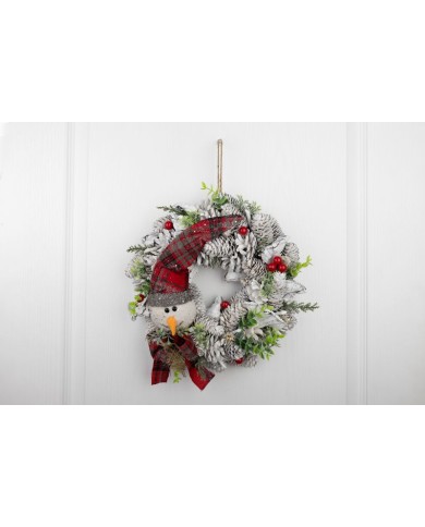 Veniec MagicHome Vianoce, prírodný, biely, so snehuliakom, 31x8 cm