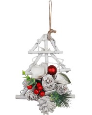 Dekorácia MagicHome Vianoce, stromček s čečinou a šiškami, závesný, 18x6x20 cm