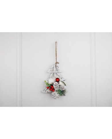 Dekorácia MagicHome Vianoce, stromček s čečinou a šiškami, závesný, 18x6x20 cm