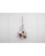 Dekorácia MagicHome Vianoce, stromček s čečinou a šiškami, závesný, 18x6x20 cm