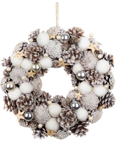 Veniec MagicHome Vianoce, prírodný, biely, závesný, s hviezdičkami, 35x9 cm