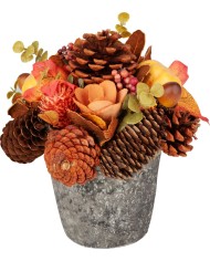 Ikebana MagicHome Nature, jesenná, oranžová, s lístím, 18 cm